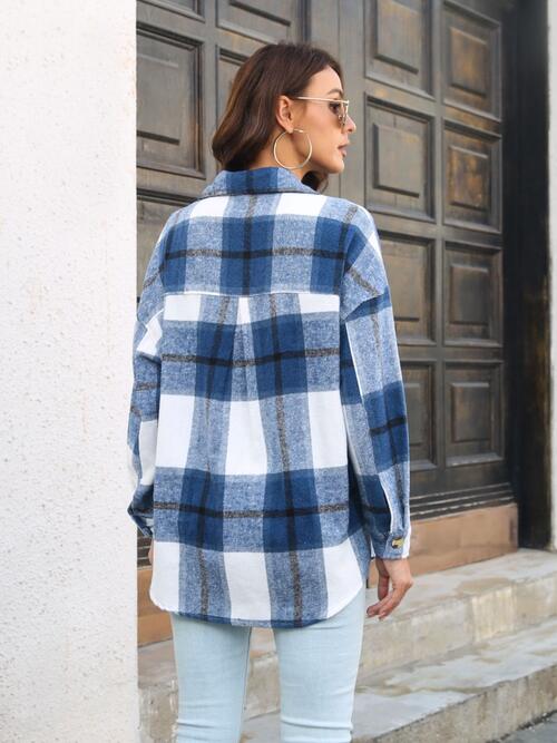 Plaid Button Up Collared Neck Jacket