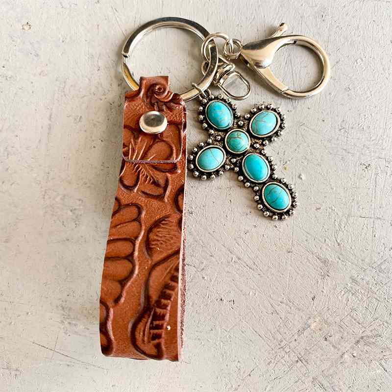 Turquoise Genuine Leather Key Chain in 5 Unique Styles Style C One Size