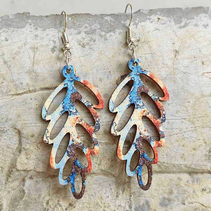 Leaf Shape Wooden Dangle Earrings Style D One Size