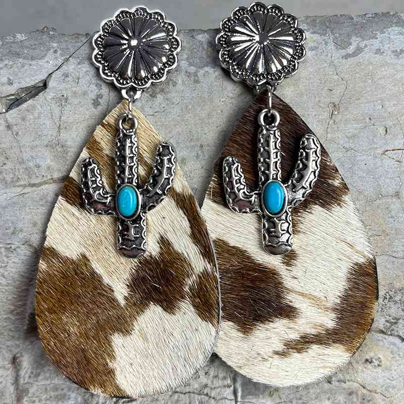 Turquoise Cactus Dangle Earrings Style C One Size