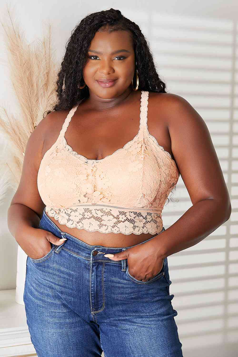 JadyK Juliette Criss Cross Light Apricot Lace Bralette in Size S/M, L/XL, 1XL/2XL, or 2XL/3XL