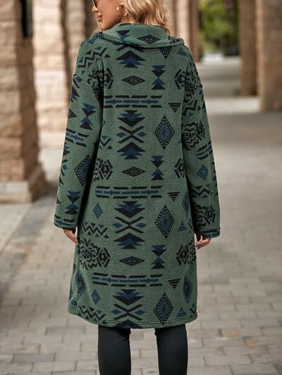 Geometric Dropped Shoulder Coat with Pockets