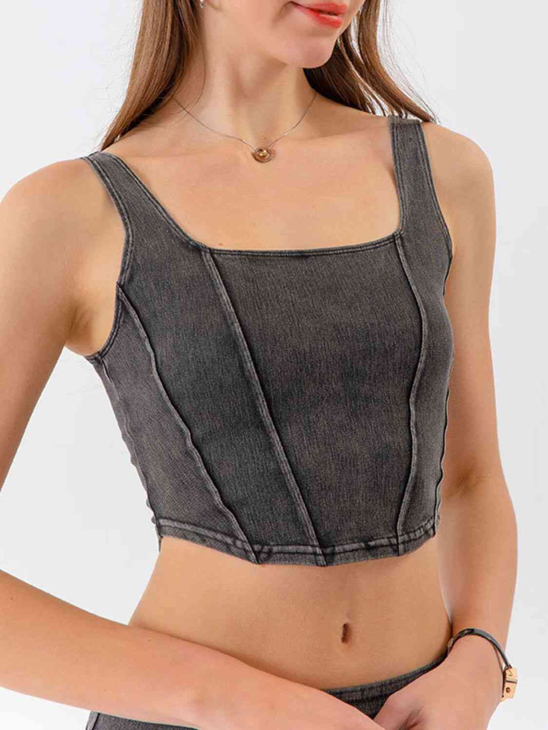 Seam Detail Cropped Denim Tank in 4 Color Choices in Size S, M, L, XL, or 2XL