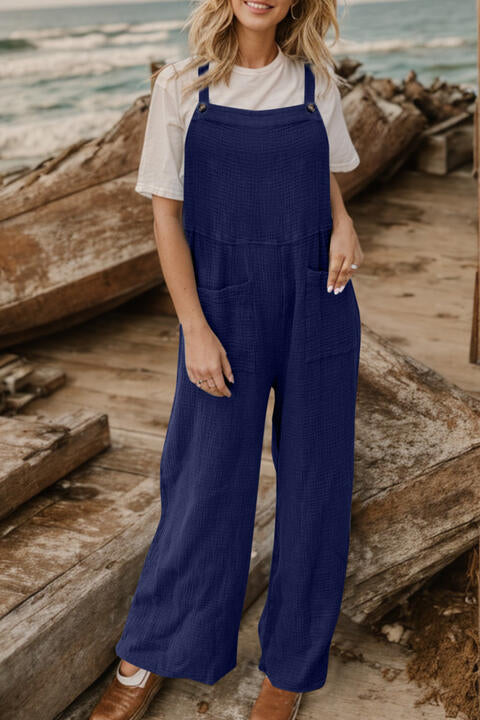 Full Size Wide Leg Front Pocket Jumpsuit Navy