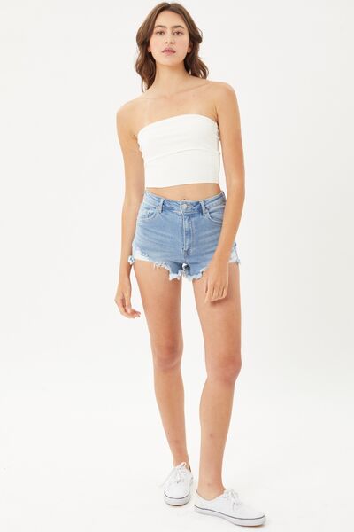 LOVE TREE Raw Hem Cat's Whisker Denim Shorts LTBLUE