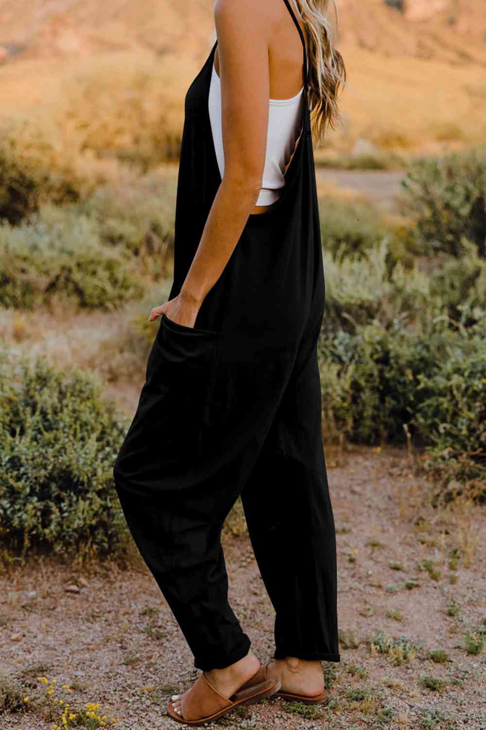 Double Take V-Neck Sleeveless Jumpsuit with Pocket