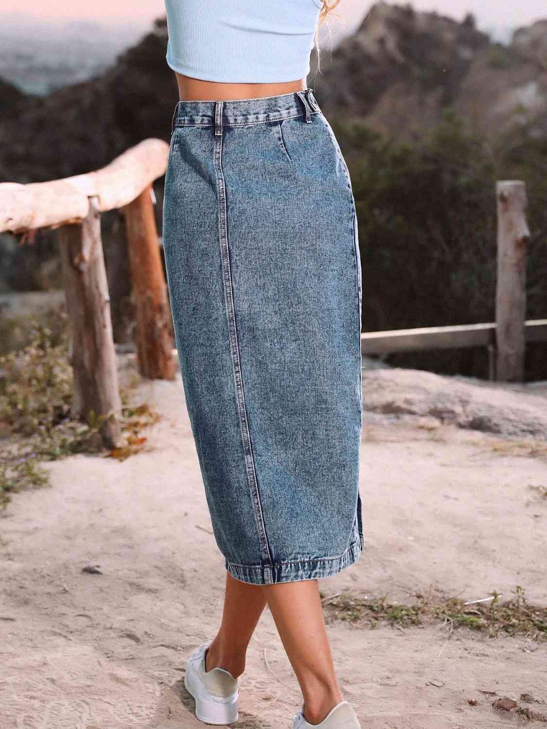 Button Down Denim Skirt in Size XS, S, M, or L