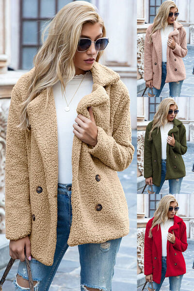 Lapel Collar Sherpa Coat Khaki