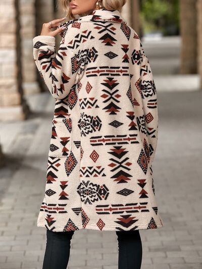 Geometric Dropped Shoulder Coat with Pockets