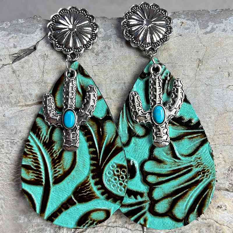 Turquoise Cactus Dangle Earrings Style B One Size