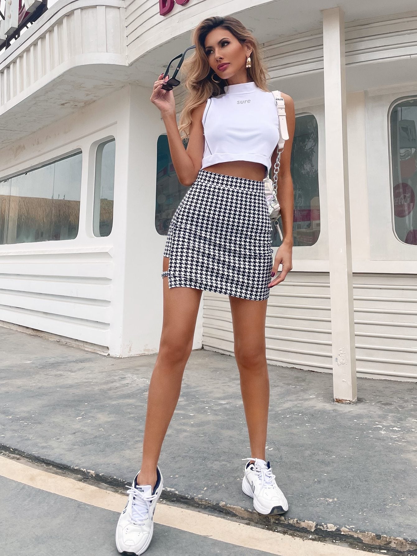 Sexy Houndstooth Mini Skirt in Size S, M, or L