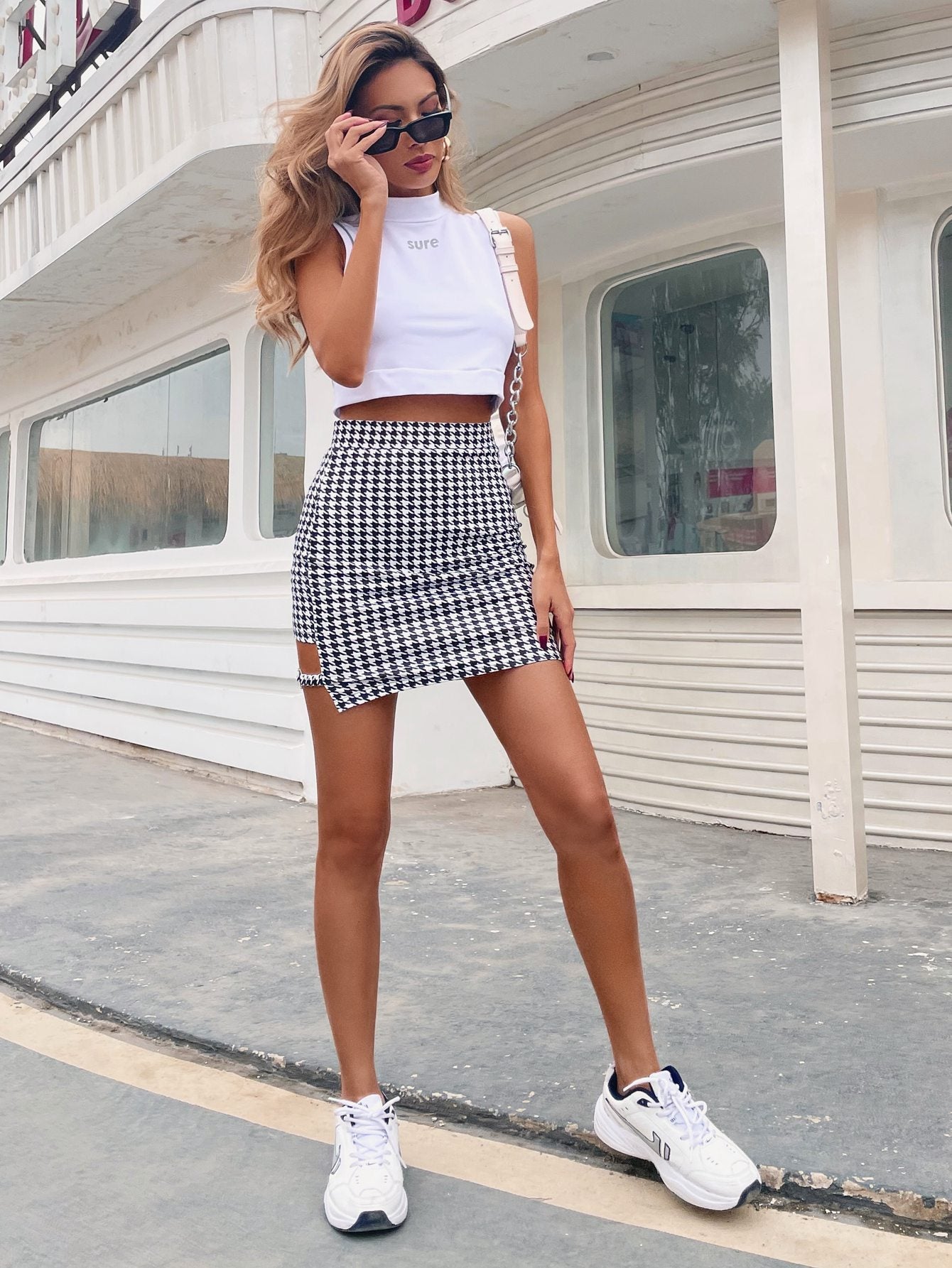 Sexy Houndstooth Mini Skirt in Size S, M, or L