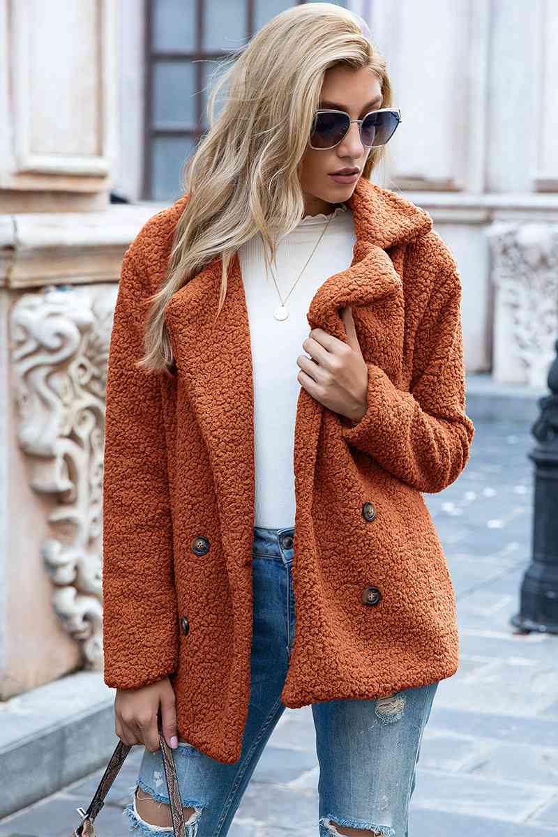 Lapel Collar Sherpa Coat Ochre