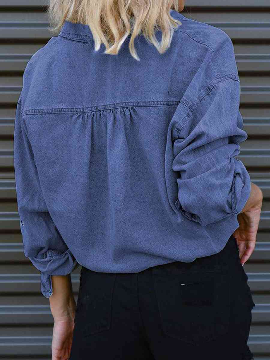 Tie Detail Denim Top in Size S, M, L, XL, or 2XL