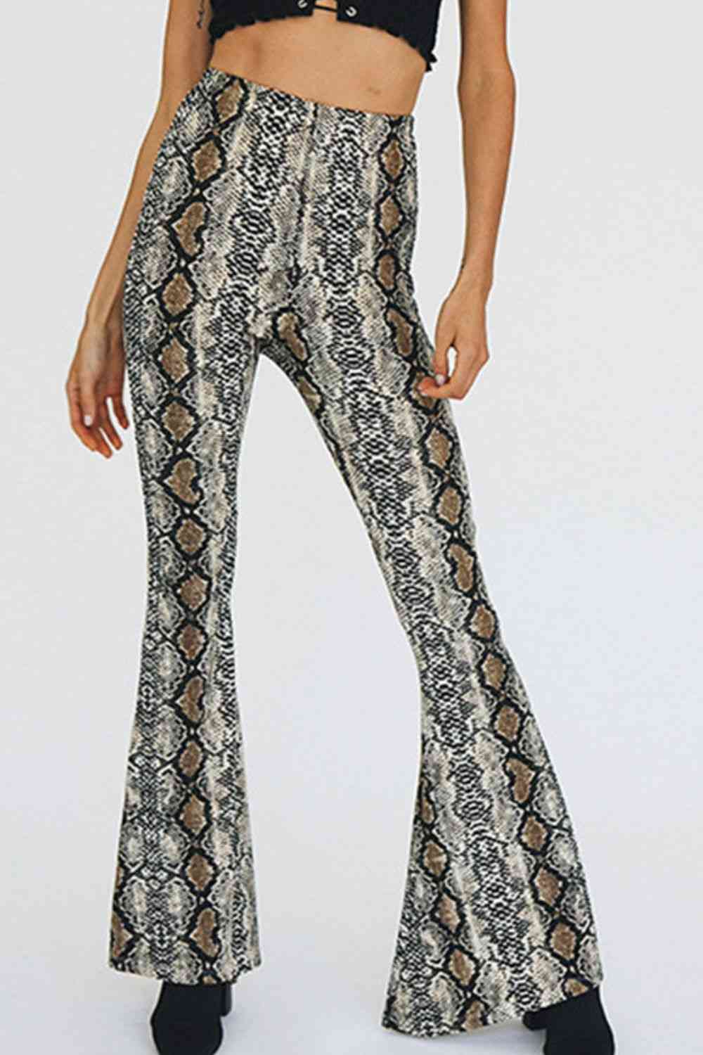 Snakeskin Print Flare Pants in Size S, M, L, XL, 2XL Snakeskin