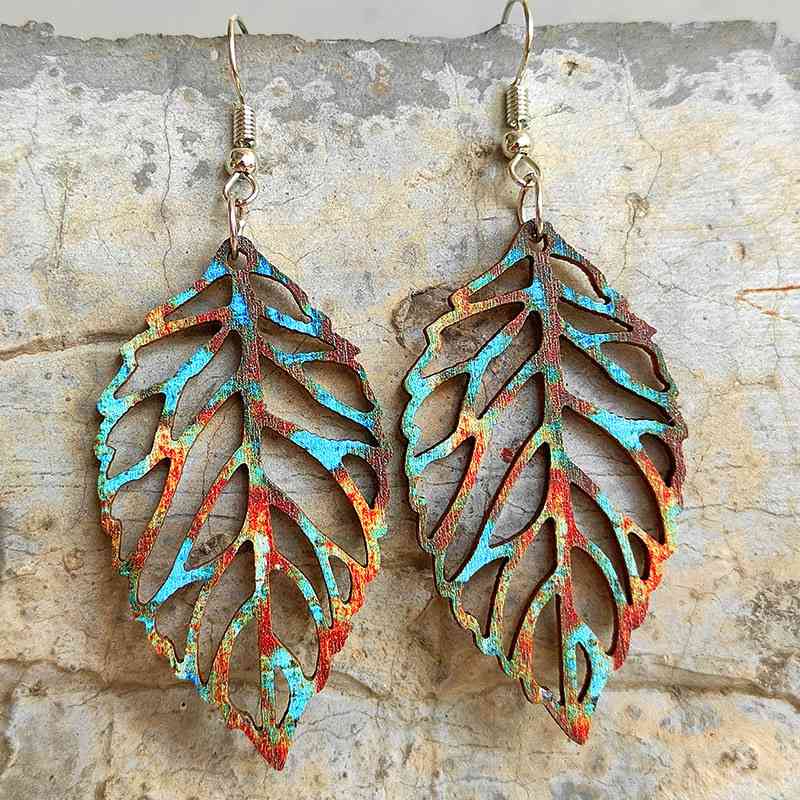 Leaf Shape Wooden Dangle Earrings Style A One Size