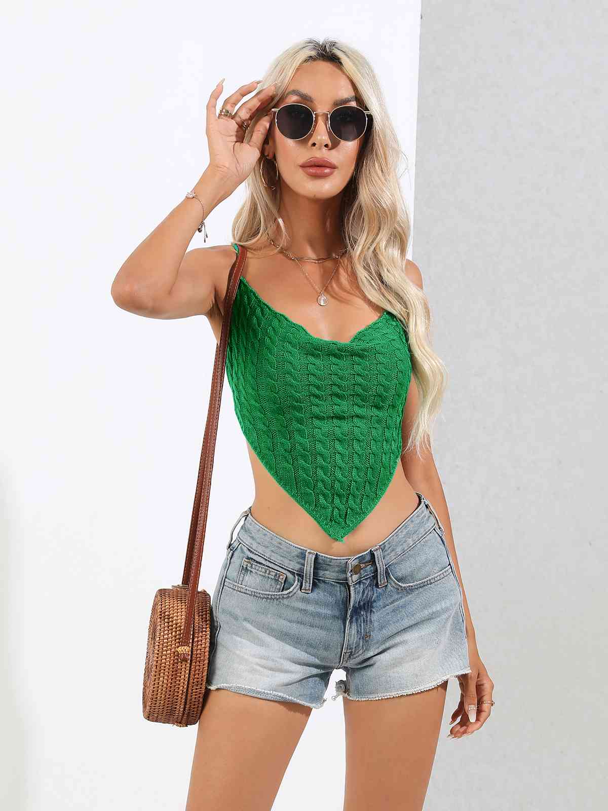 Green Criss Cross Handkerchief Top Ties in Back in Size S, M, or L