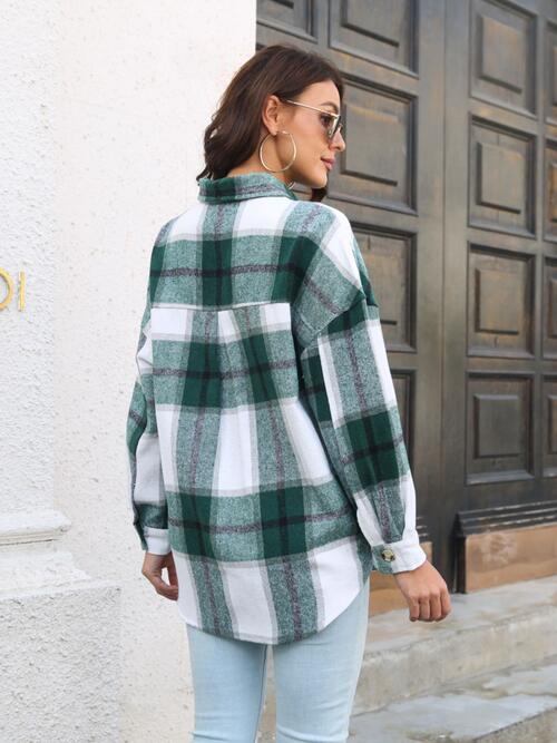 Plaid Button Up Collared Neck Jacket