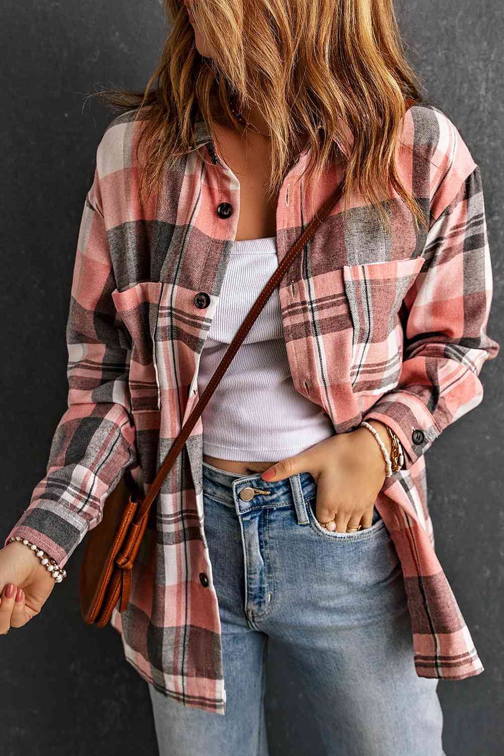 Double Take Plaid Dropped Shoulder Longline Shirt/Jacket in Size S, M, L, XL, or 2XL