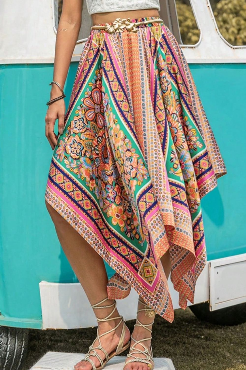 Pretty High Waist Handkerchief Hem Skirt in Size S, M, L, or XL Multicolor