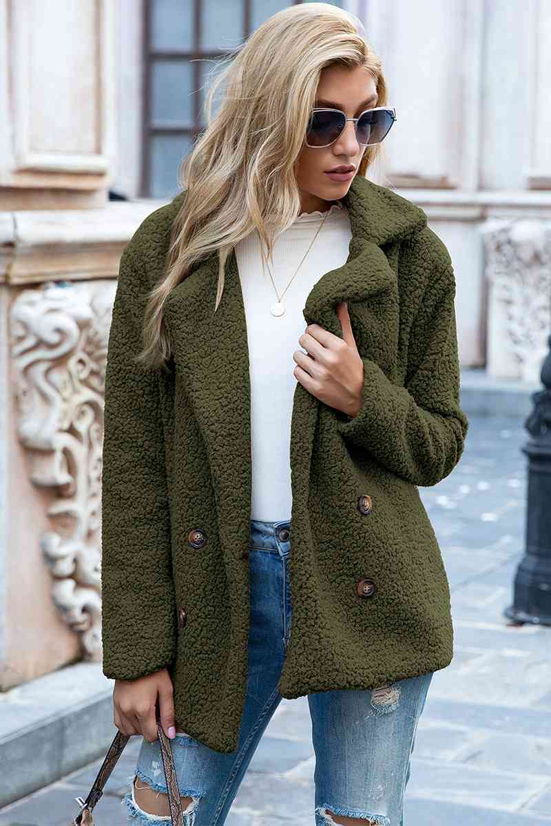 Lapel Collar Sherpa Coat Army Green