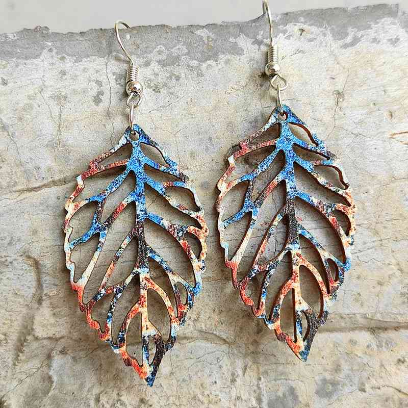 Leaf Shape Wooden Dangle Earrings Style B One Size