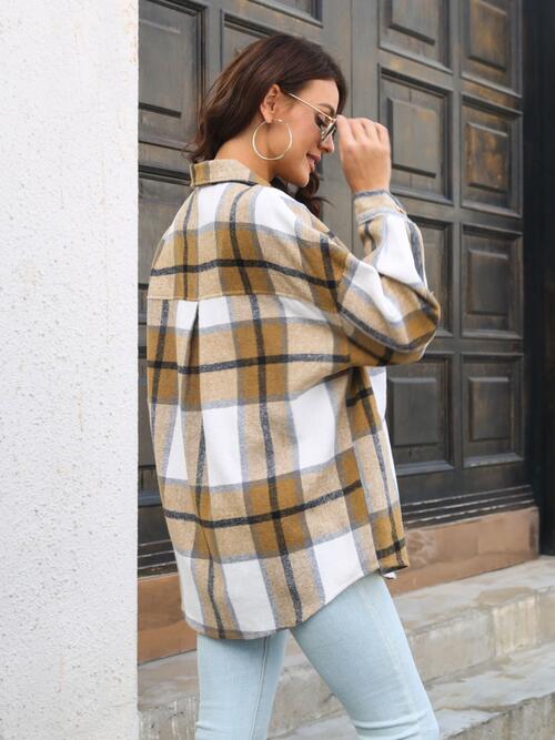 Plaid Button Up Collared Neck Jacket