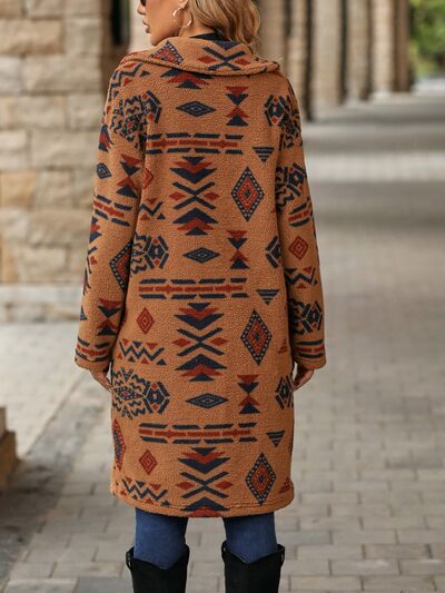 Geometric Dropped Shoulder Coat with Pockets