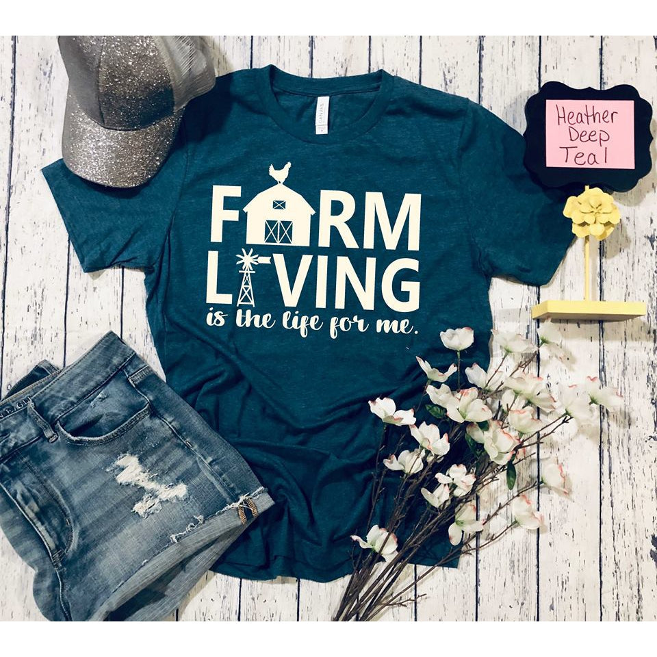 Farm Living Graphic Dark Teal Tee in Size S, M, L, XL, 2XL, or 3XL