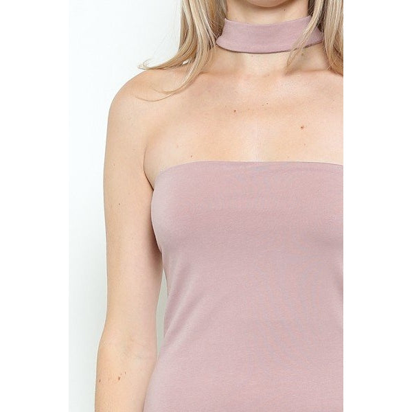 Strapless Dress with Choker in Dusty Mauve in S, M, or L