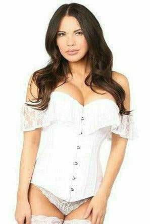 Plus Size Lavish White Lace Off-The-Shoulder Corset and Ruffle Panties