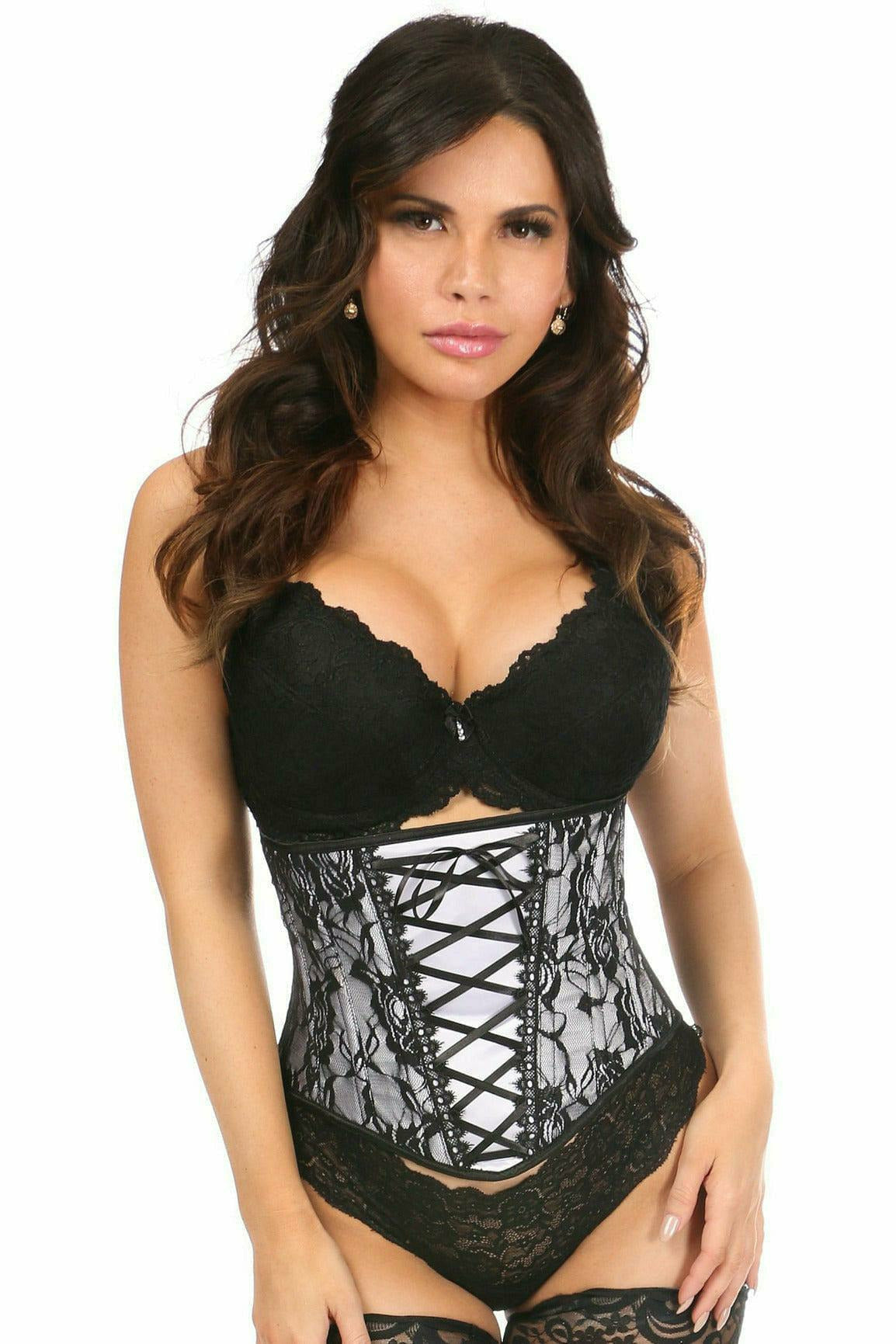 Lavish Lace-Up Waist Cincher with Black Lace in 5 Sexy Color Choices