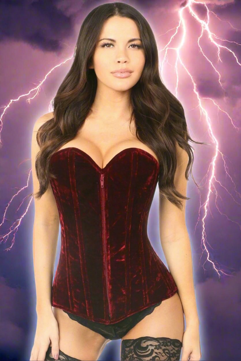 Red Crushed Velvet Over Bust Corset