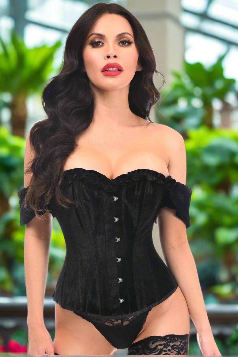 Steel Boned Black Velvet Overbust Corset
