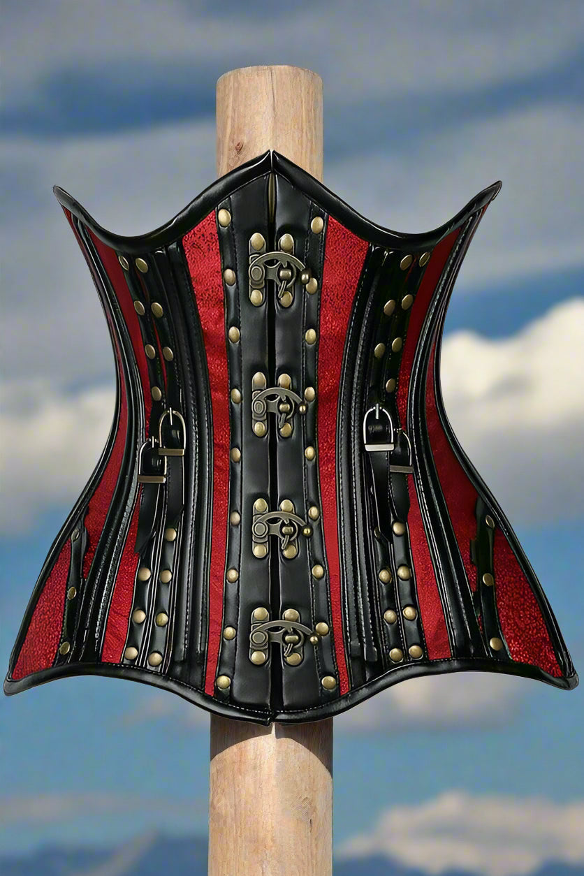 Faux Leather Brocade Steel Boned Under Bust Corset
