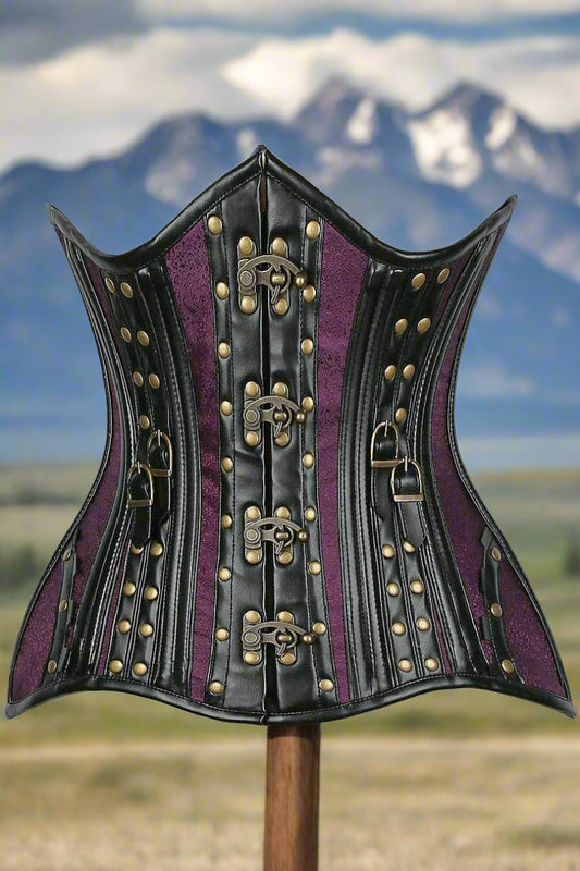 Faux Leather Brocade Steel Boned Under Bust Corset