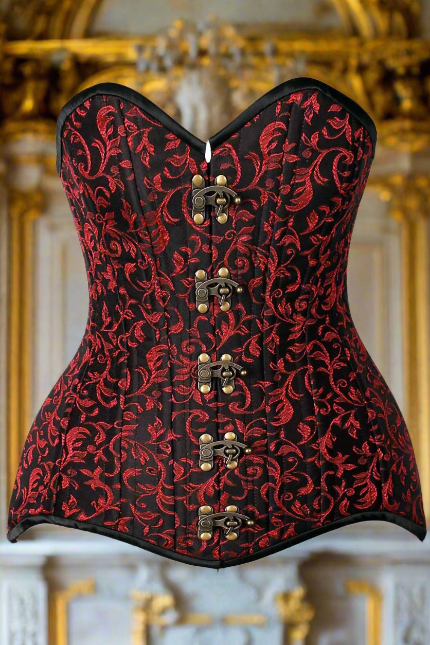 Black and Red Curvy Brocade Double Steel Boned Over Bust Corset