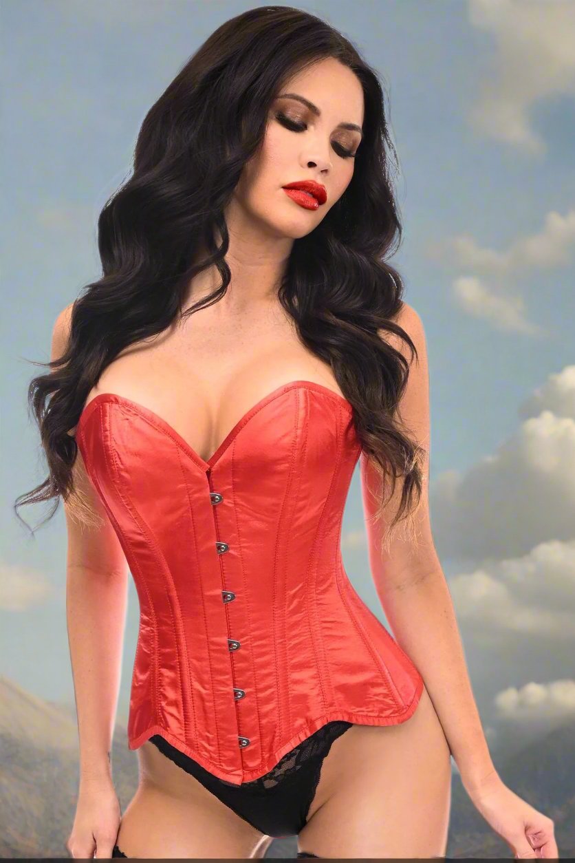 Red Satin Steel Boned Over Bust Corset