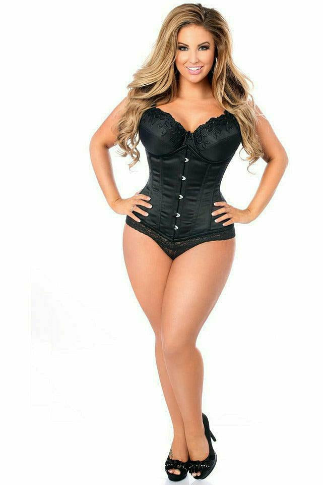 Black Steel Boned Under Bust Corset with Busk Closure
