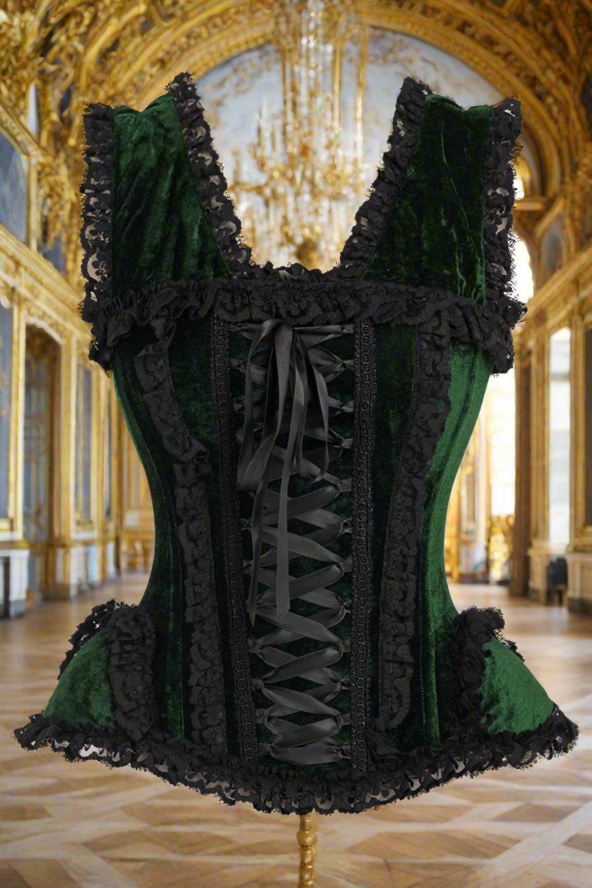 Dark Green Velvet and Lace Steel Boned Corset