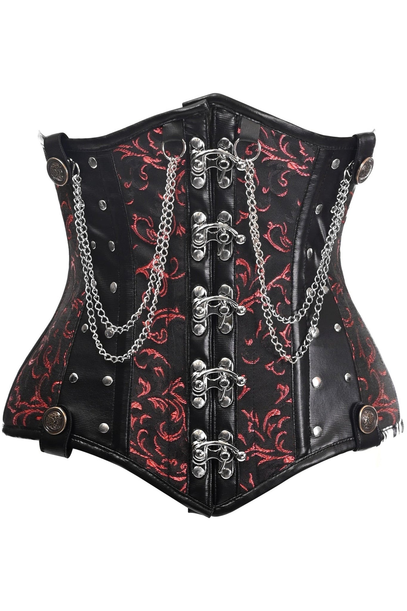 Top Drawer Black and Red Steel Boned Underbust Corset with Chains and Clasps