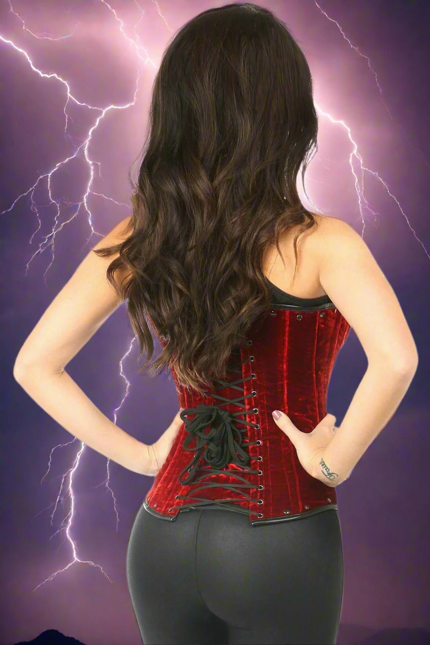 Red Velvet Underbust Corset with Buckles
