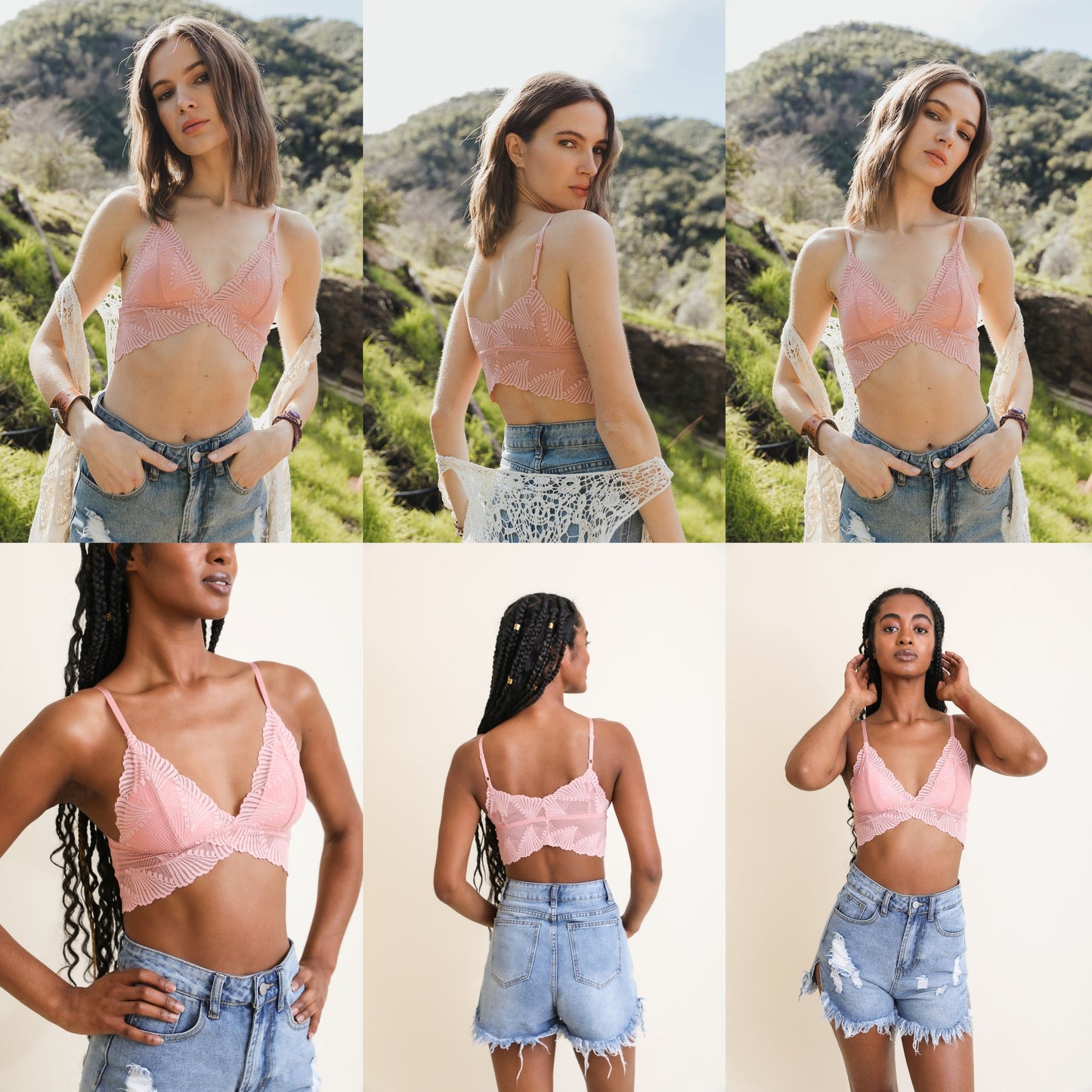 Butterfly Scallop Lace Bralette by LETO in 6 Color Choices in Size S, M, or L