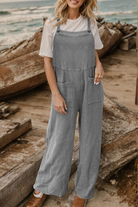 Full Size Wide Leg Front Pocket Jumpsuit Heather Gray