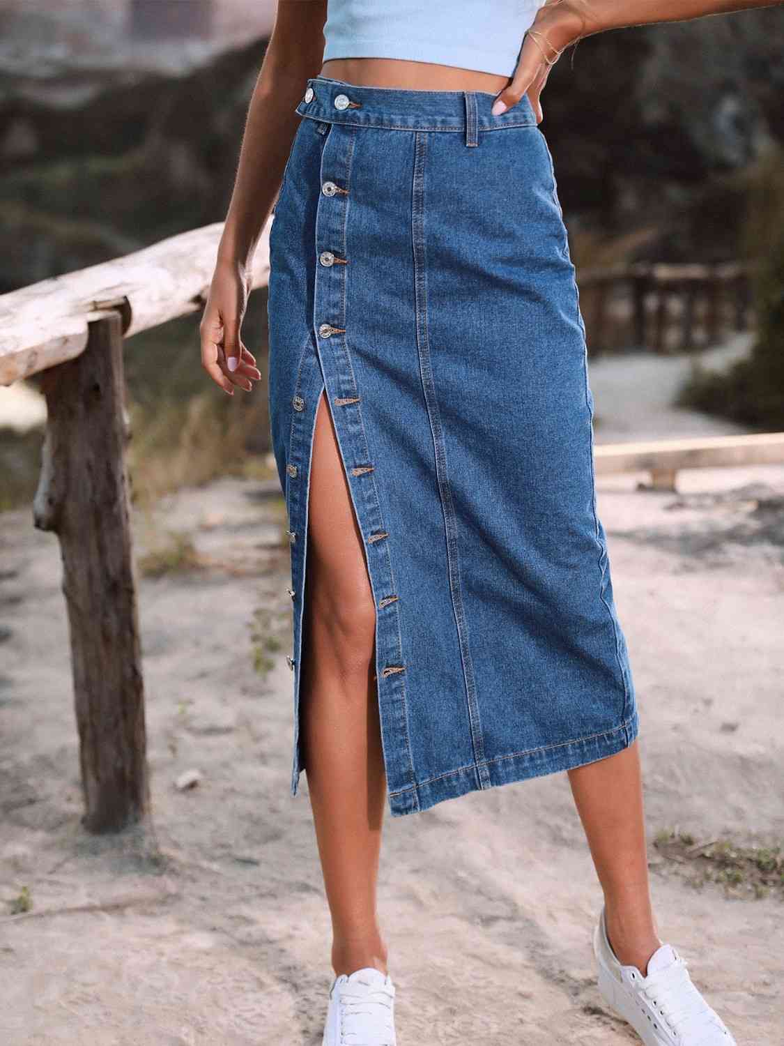 Button Down Denim Skirt in Size XS, S, M, or L