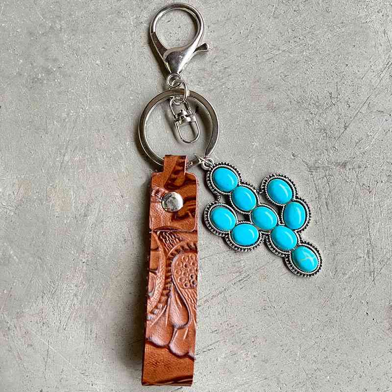 Turquoise Genuine Leather Key Chain in 5 Unique Styles Style E One Size