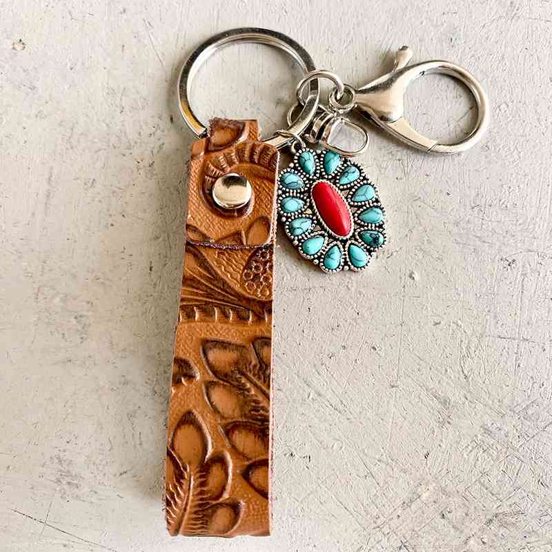 Turquoise Genuine Leather Key Chain in 5 Unique Styles Style B One Size