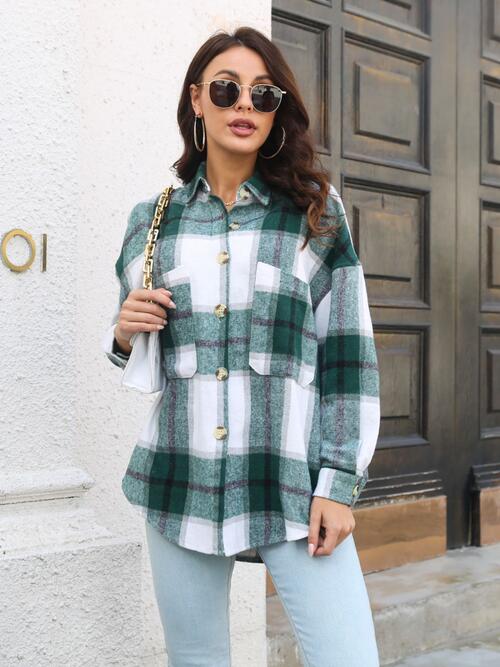 Plaid Button Up Collared Neck Jacket