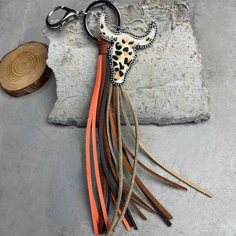 Bull Shape Fringe Keychain in 4 Distinct Styles Style A One Size