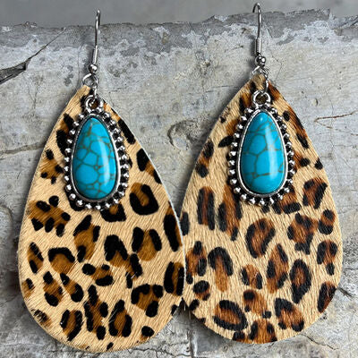 Artificial Turquoise Teardrop Earrings Leopard One Size